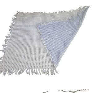 Smith & Johnson Dry Goods Waffle Throw Blanket Blue White Reversible 100% Cotton